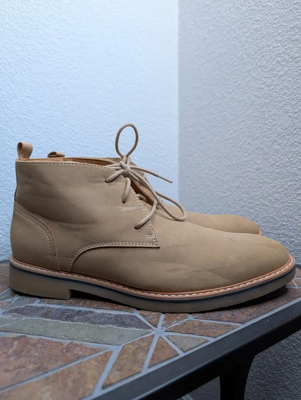 Alfani Nathan Men's Faux Suede Ankle Boots Tan Lace Up 8.5 Capsule Academia